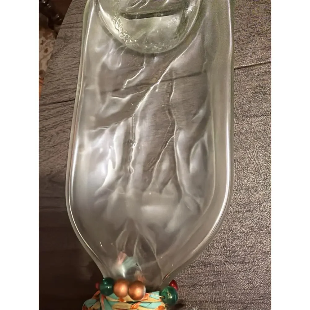 Art Glass Clear Recycled‎ Wine Bottle Cheese Tray Appetizer Food Board 12